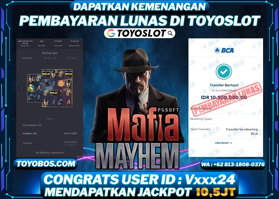 TOYOSLOT - BUKTI KEMENANGAN Mafia Mayhem Rp10,500,000,- LUNAS